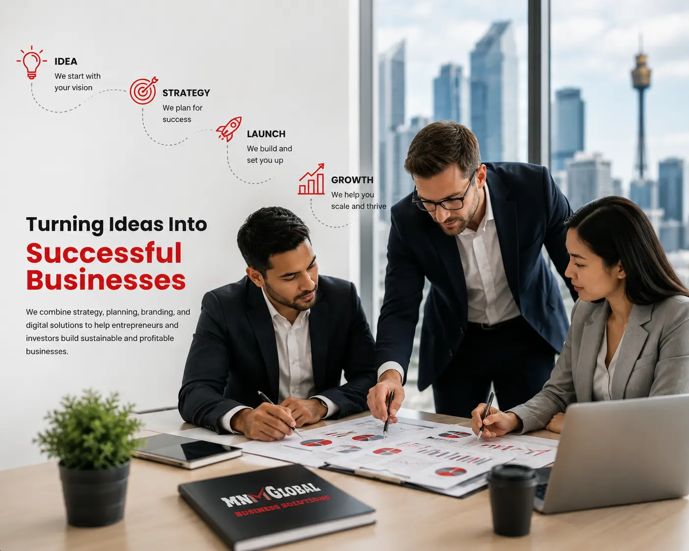 MNM Global Business Solutions helping entrepreneurs and investors transform ideas into successful businesses through strategy, planning, launch, and growth.